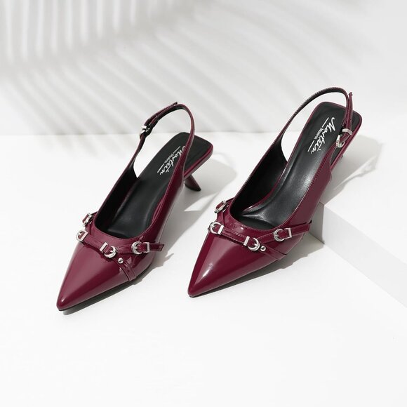 Kitten Heels for Women Pointed Toe Pumps Leather Low Heel Dating Party Working - Picture 8 of 8